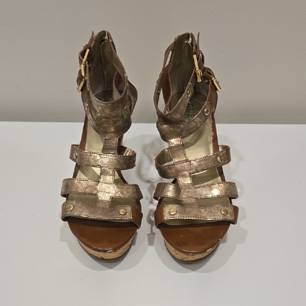 Guess Bronze and Tan Wedge Sandals - Picture 3 of 12